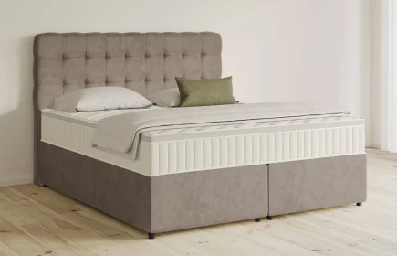 Mozart Boxspringbett Serie 5 Haydn 180x200 mit Bettkasten Samt Beigebraun H3/H4 Königliche Matratze