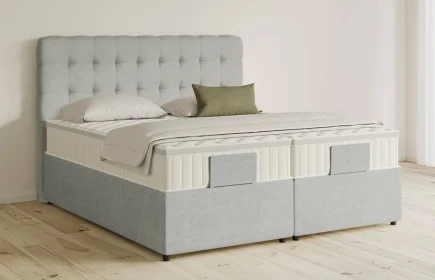 Mozart Boxspringbett Serie 5 Haydn 200x200 mit Bettkasten Feiner Stoff Lunar Mist H3/H3 Königliche Matratze