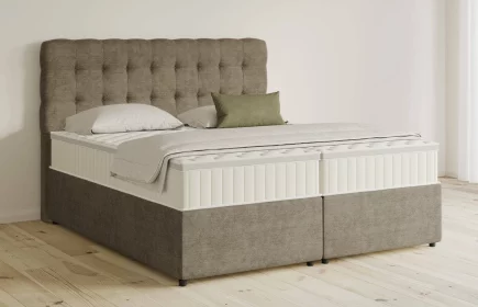 Mozart Boxspringbett Serie 5 Haydn 240x220 mit Bettkasten Feiner Stoff Taupe H4/H3 Königliche Matratze