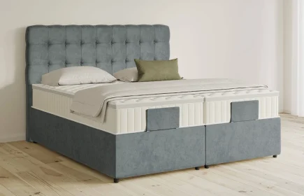 Mozart Boxspringbett Serie 5 Haydn 280x200 mit Bettkasten Samt Dusty Blues H3/H3 Königliche Matratze