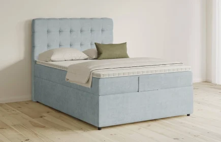 Mozart Boxspringbett Serie 5 Haydn 90x200 mit Bettkasten Feiner Stoff Frosted Azure H2