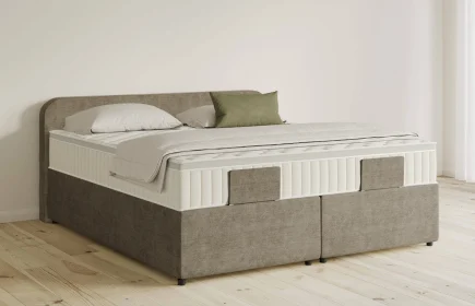 Mozart Boxspringbett Serie 5 Salieri 160x200 mit Bettkasten Feiner Stoff Dusty Taupe H3/H4 Königliche Matratze