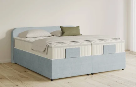 Mozart Boxspringbett Serie 5 Salieri 160x200 mit Bettkasten Feiner Stoff Frosted Azure H2/H3 Königliche Matratze