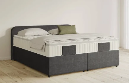 Mozart Boxspringbett Serie 5 Salieri 180x200 mit Bettkasten Feiner Stoff Carbon Grey H2/H2 Königliche Matratze