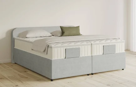 Mozart Boxspringbett Serie 5 Salieri 180x220 mit Bettkasten Feiner Stoff Lunar Mist H3/H2 Königliche Matratze