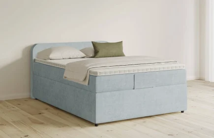 Mozart Boxspringbett Serie 5 Salieri 90x200 mit Bettkasten Feiner Stoff Frosted Azure H3