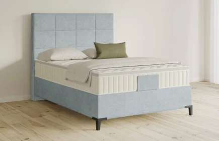 Mozart Boxspringbett Serie 5 Schubert 140x200 Feiner Stoff Frosted Azure H4 Königliche Matratze