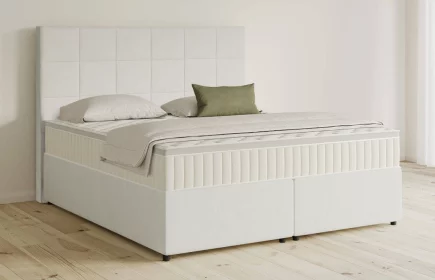 Mozart Boxspringbett Serie 5 Schubert 160x200 mit Bettkasten Samt Cremeweiß H3/H2 Königliche Matratze