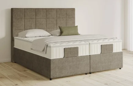 Mozart Boxspringbett Serie 5 Schubert 180x200 mit Bettkasten Feiner Stoff Dusty Taupe H3/H3 Königliche Matratze