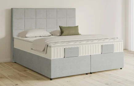 Mozart Boxspringbett Serie 5 Schubert 180x200 mit Bettkasten Feiner Stoff Lunar Mist H3/H3 Königliche Matratze
