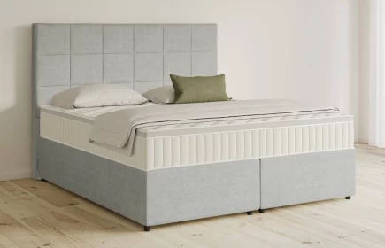 Mozart Boxspringbett Serie 5 Schubert 180x200 mit Bettkasten Feiner Stoff Silbergrau H3/H3 Königliche Matratze