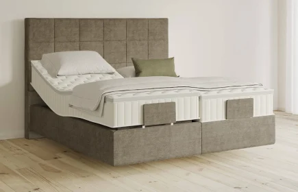 Mozart Boxspringbett Serie 5 Schubert 180x210 elektrisch Feiner Stoff Dusty Taupe H3/H4 schwebend Königliche Matratze