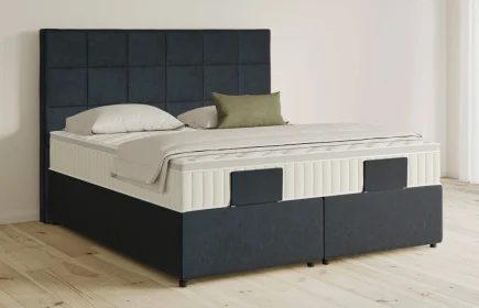 Mozart Boxspringbett Serie 5 Schubert 180x210 mit Bettkasten Samt Night Blue H2/H2 Königliche Matratze