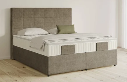 Mozart Boxspringbett Serie 5 Schubert 180x220 mit Bettkasten Feiner Stoff Dusty Taupe H3/H3 Königliche Matratze