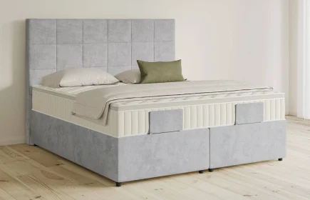 Mozart Boxspringbett Serie 5 Schubert 180x220 mit Bettkasten Samt Fog Grey H3/H4 Königliche Matratze