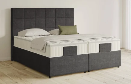 Mozart Boxspringbett Serie 5 Schubert 200x200 mit Bettkasten Feiner Stoff Carbon Grey H3/H4 Königliche Matratze