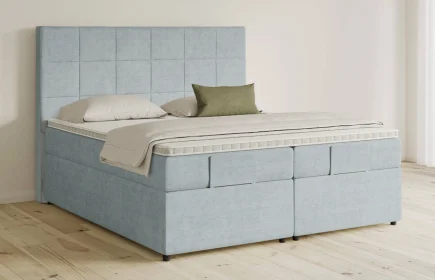 Mozart Boxspringbett Serie 5 Schubert 200x200 mit Bettkasten Feiner Stoff Frosted Azure H2/H3