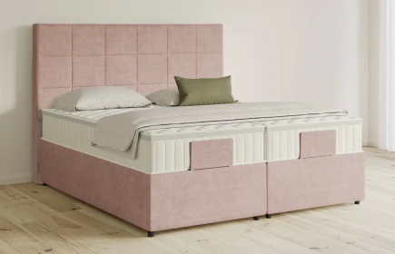 Mozart Boxspringbett Serie 5 Schubert 280x200 mit Bettkasten Feiner Stoff Rose Glow H3/H3 Königliche Matratze