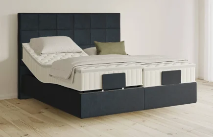 Mozart Boxspringbett Serie 5 Schubert 280x210 elektrisch Samt Night Blue H3/H2 schwebend Königliche Matratze