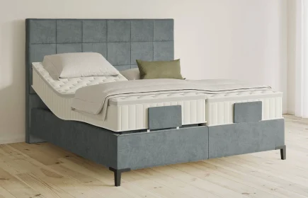 Mozart Boxspringbett Serie 5 Schubert 280x220 elektrisch Samt Dusty Blues H3/H2 Königliche Matratze