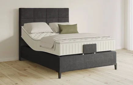 Mozart Boxspringbett Serie 5 Schubert 90x200 elektrisch Feiner Stoff Carbon Grey H3 Königliche Matratze