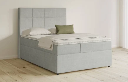 Mozart Boxspringbett Serie 5 Schubert 90x200 mit Bettkasten Feiner Stoff Lunar Mist H3