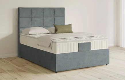 Mozart Boxspringbett Serie 5 Schubert 90x200 mit Bettkasten Samt Dusty Blues H3 Königliche Matratze