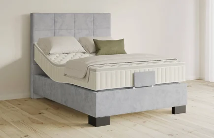 Mozart Boxspringbett Serie 5 Schubert 90x220 elektrisch Samt Fog Grey H3 Königliche Matratze