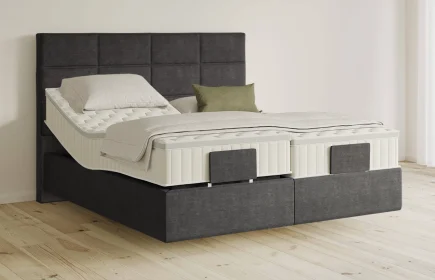 Mozart Boxspringbett Serie 5 Soler 180x200 elektrisch Feiner Stoff Carbon Grey H2/H3 schwebend Königliche Matratze