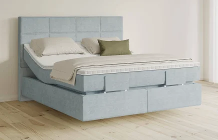 Mozart Boxspringbett Serie 5 Soler 180x200 elektrisch Feiner Stoff Frosted Azure H3/H2 schwebend