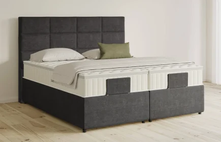 Mozart Boxspringbett Serie 5 Soler 180x200 mit Bettkasten Feiner Stoff Carbon Grey H2/H4 Königliche Matratze