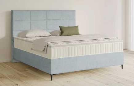 Mozart Boxspringbett Serie 5 Soler 180x220 Feiner Stoff Pastellblau H2/H3 Königliche Matratze