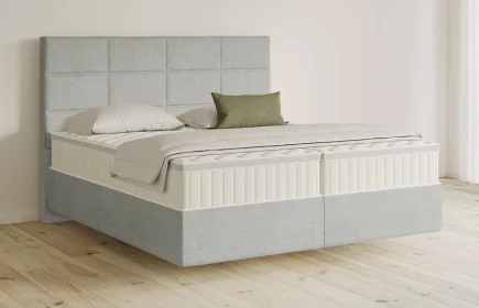 Mozart Boxspringbett Serie 5 Soler 180x220 Feiner Stoff Silbergrau H3/H3 schwebend Königliche Matratze