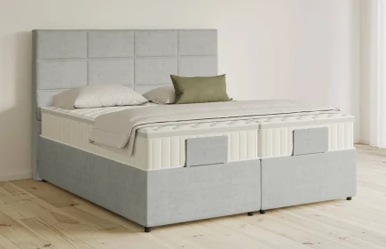 Mozart Boxspringbett Serie 5 Soler 200x200 mit Bettkasten Feiner Stoff Lunar Mist H3/H3 Königliche Matratze