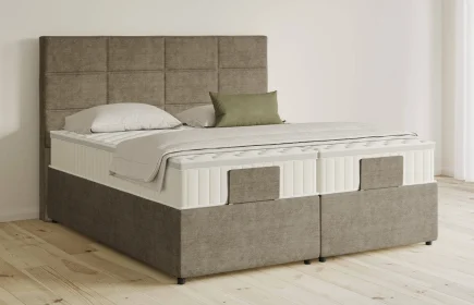 Mozart Boxspringbett Serie 5 Soler 280x200 mit Bettkasten Feiner Stoff Dusty Taupe H3/H3 Königliche Matratze