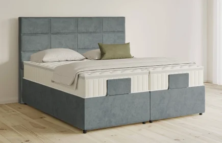 Mozart Boxspringbett Serie 5 Soler 280x200 mit Bettkasten Samt Dusty Blues H3/H2 Königliche Matratze