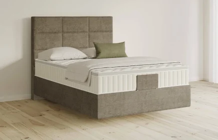 Mozart Boxspringbett Serie 5 Soler 90x200 Feiner Stoff Dusty Taupe H2 schwebend Königliche Matratze