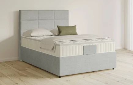 Mozart Boxspringbett Serie 5 Soler 90x200 mit Bettkasten Feiner Stoff Lunar Mist H3 Königliche Matratze