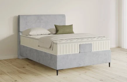 Mozart Boxspringbett Serie 5 Strauss 140x200 Samt Fog Grey H3 Königliche Matratze