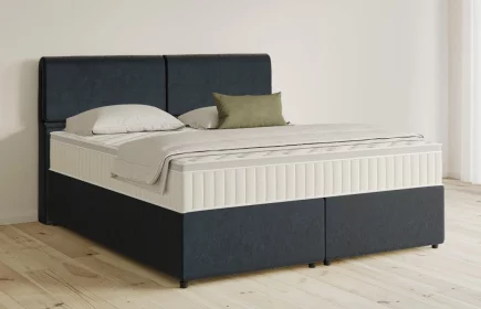 Mozart Boxspringbett Serie 5 Strauss 160x200 mit Bettkasten Samt Dunkelblau H3/H4 Königliche Matratze