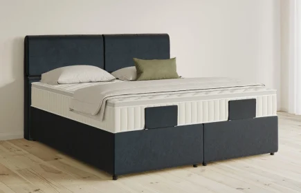 Mozart Boxspringbett Serie 5 Strauss 160x200 mit Bettkasten Samt Night Blue H3/H4 Königliche Matratze