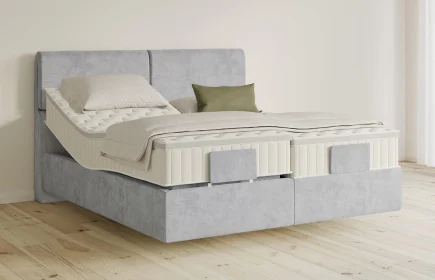 Mozart Boxspringbett Serie 5 Strauss 180x200 elektrisch Samt Fog Grey H3/H3 schwebend Königliche Matratze