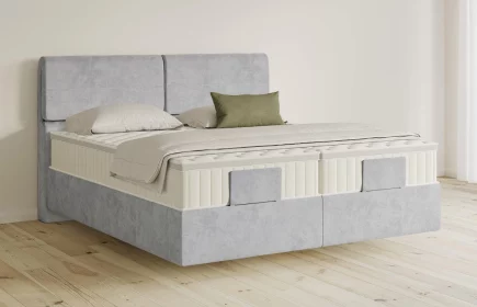 Mozart Boxspringbett Serie 5 Strauss 180x200 elektrisch Samt Hellgrau H3/H3 schwebend Königliche Matratze