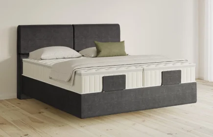 Mozart Boxspringbett Serie 5 Strauss 180x200 Feiner Stoff Carbon Grey H2/H3 schwebend Königliche Matratze