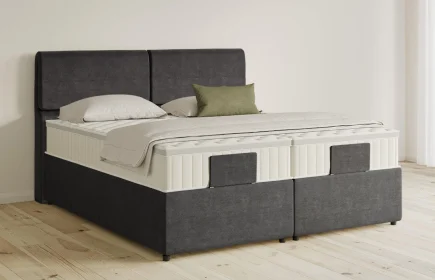 Mozart Boxspringbett Serie 5 Strauss 180x200 mit Bettkasten Feiner Stoff Carbon Grey H2/H3 Königliche Matratze