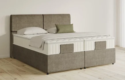 Mozart Boxspringbett Serie 5 Strauss 180x200 mit Bettkasten Feiner Stoff Dusty Taupe H2/H2 Königliche Matratze