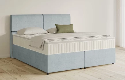 Mozart Boxspringbett Serie 5 Strauss 180x200 mit Bettkasten Feiner Stoff Pastellblau H2/H3 Königliche Matratze