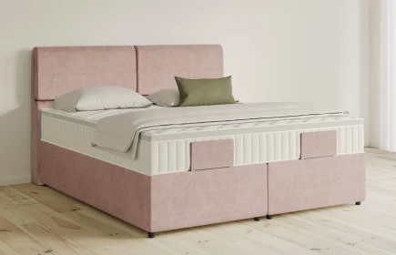 Mozart Boxspringbett Serie 5 Strauss 180x200 mit Bettkasten Feiner Stoff Rose Glow H3/H3 Königliche Matratze