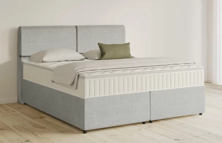 Mozart Boxspringbett Serie 5 Strauss 180x200 mit Bettkasten Feiner Stoff Silbergrau H3/H2 Königliche Matratze