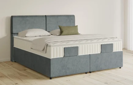 Mozart Boxspringbett Serie 5 Strauss 180x200 mit Bettkasten Samt Dusty Blues H2/H3 Königliche Matratze